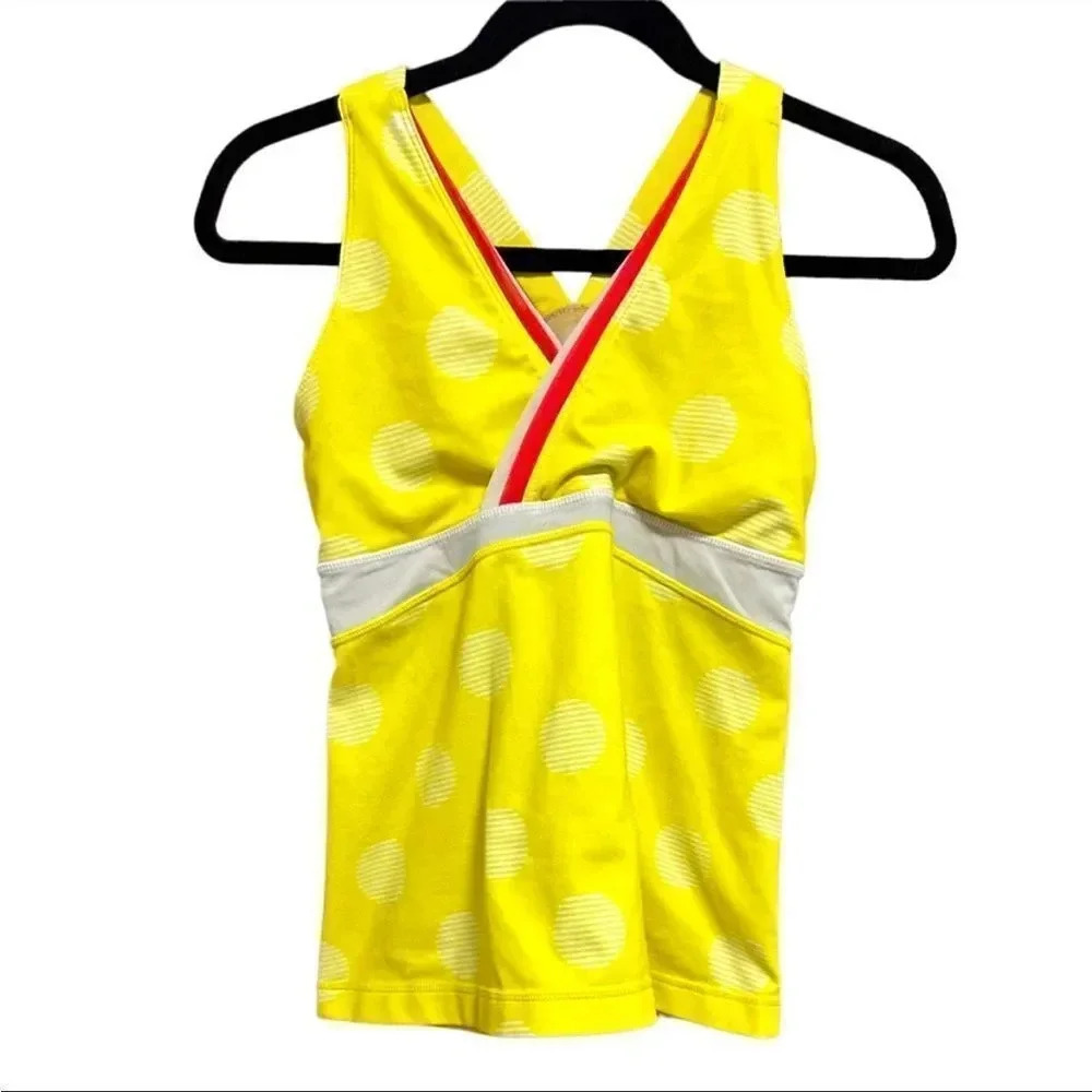 *Final Price* Lululemon Yellow Polka Dot V-Neck Tank Mesh Size 14 Medium EUC